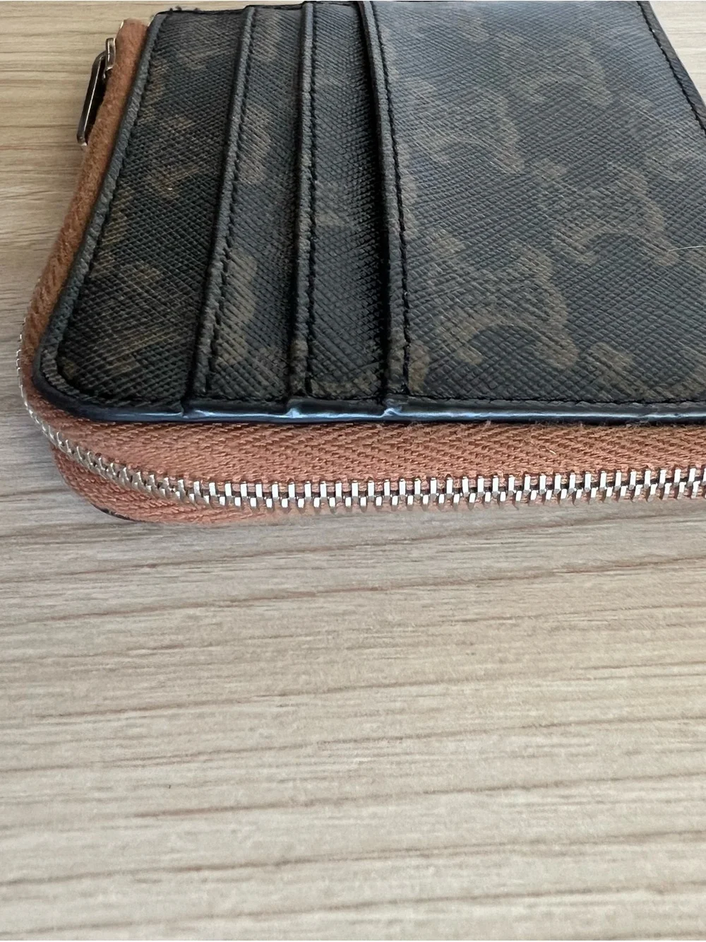 CELINE Triomphe Signature-Pattern Zip Card Holder in Black and Brown